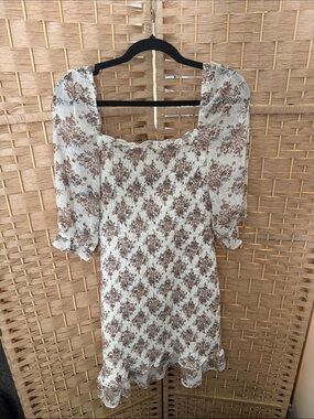 Express White Dress with Brown Floral Print